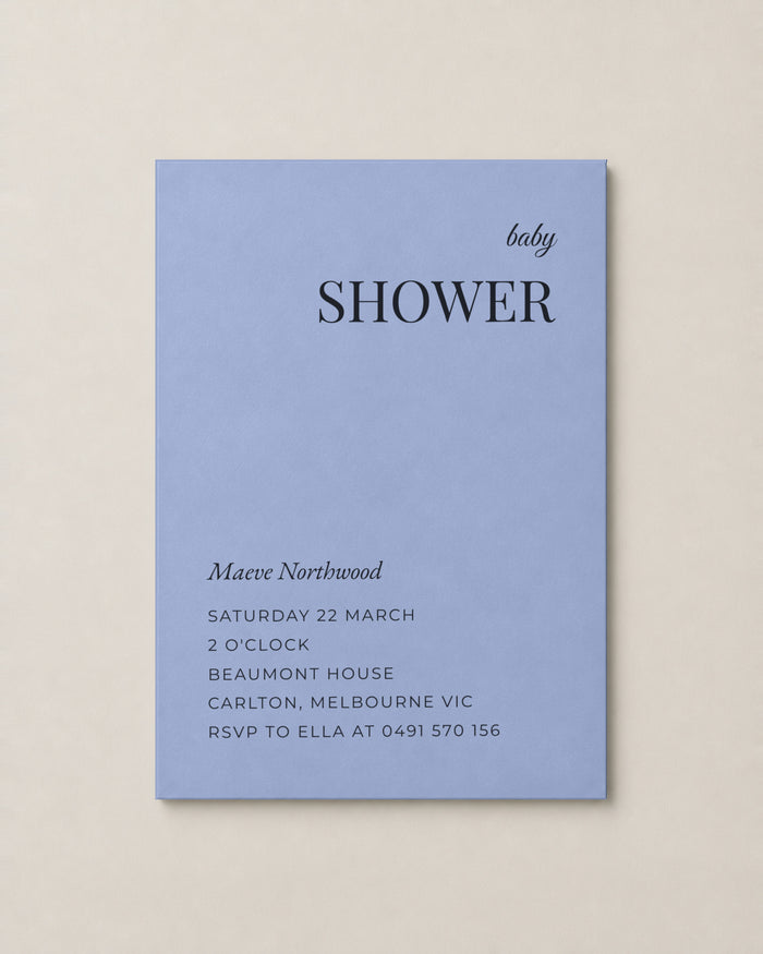 The Highgate baby shower invitation, personalised and printed in Australia