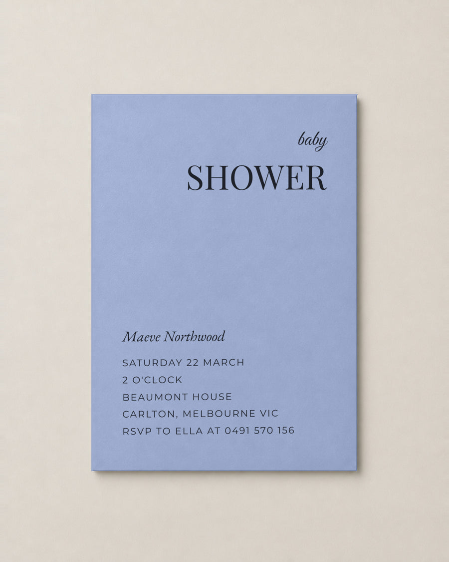 The Highgate baby shower invitation, personalised and printed in Australia