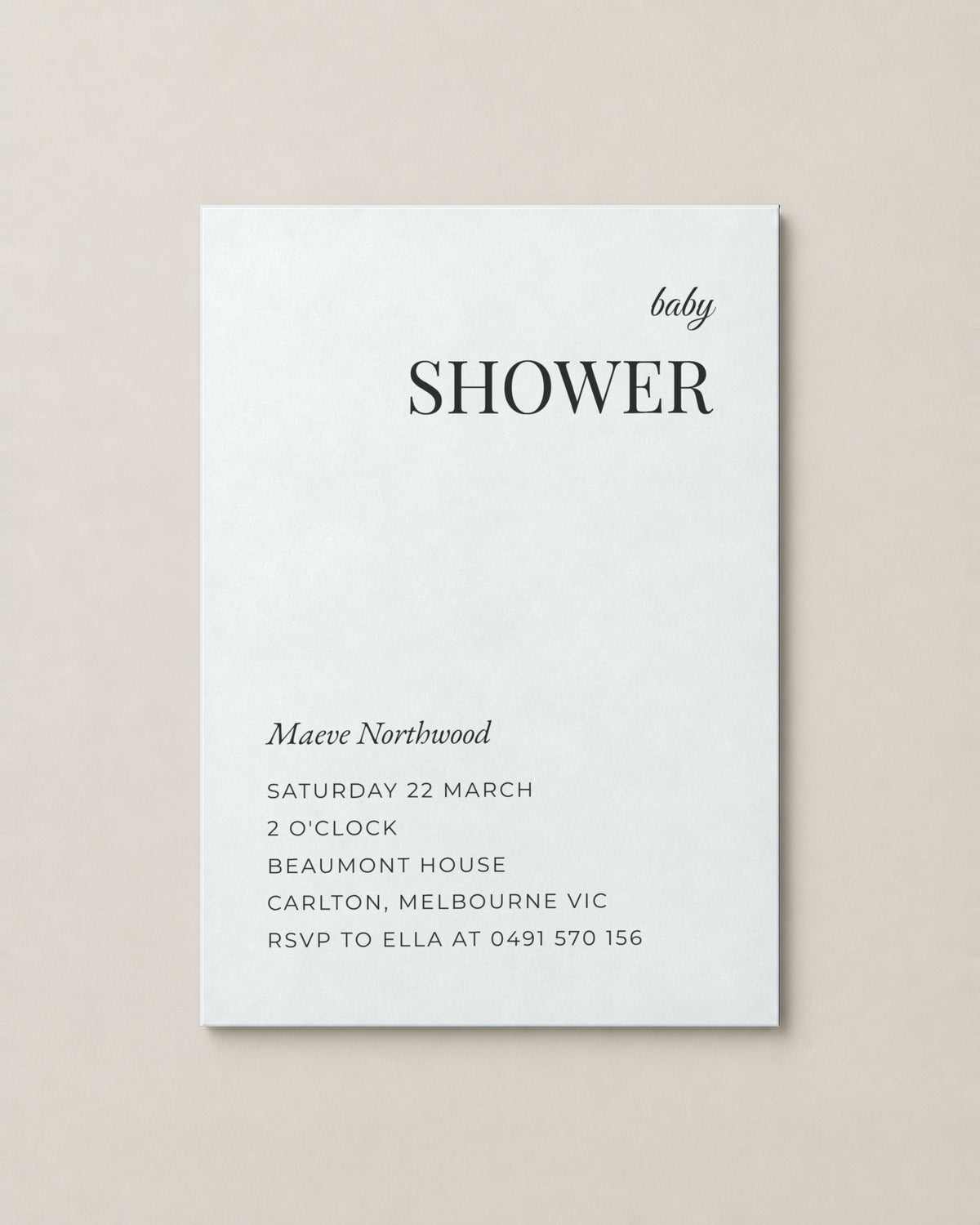 The Highgate baby shower invitation, second colour