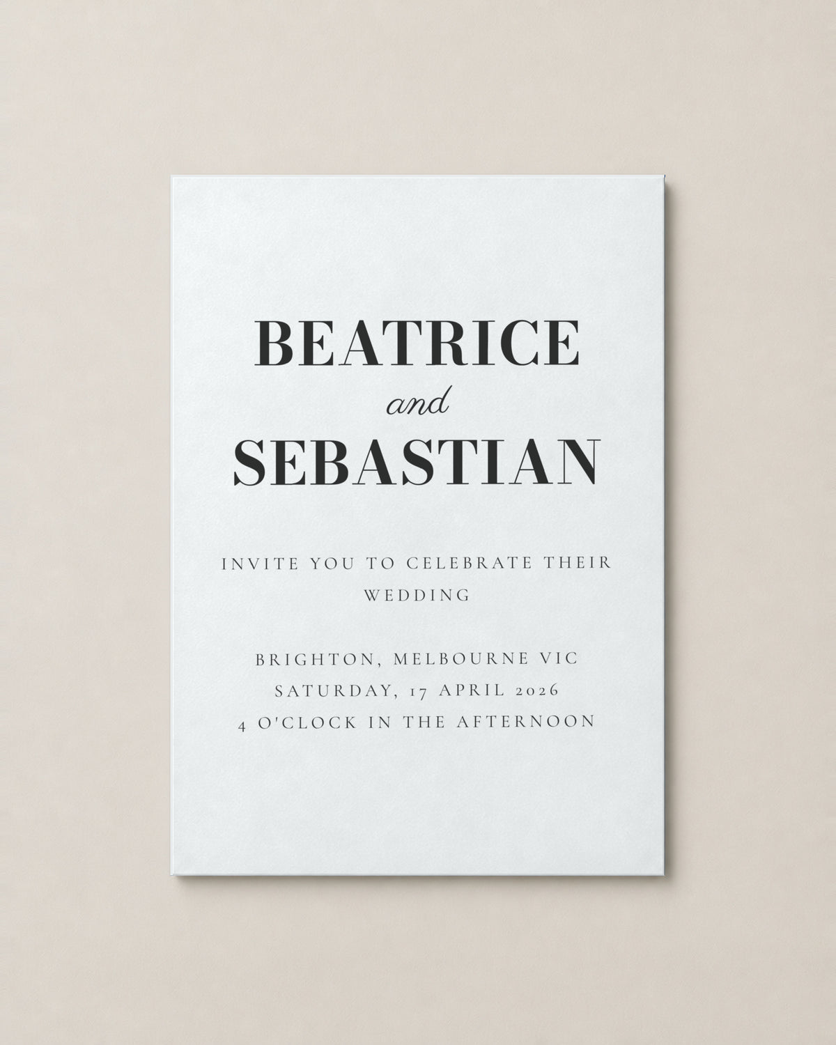 The Ironstone wedding invitation, personalised and printed in Australia