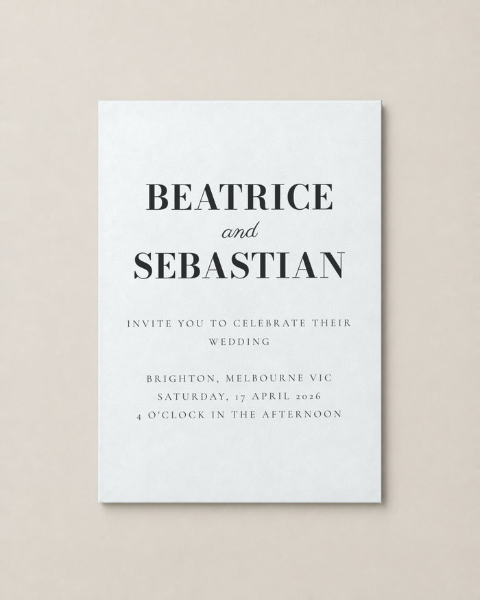 The Ironstone wedding invitation, personalised and printed in Australia