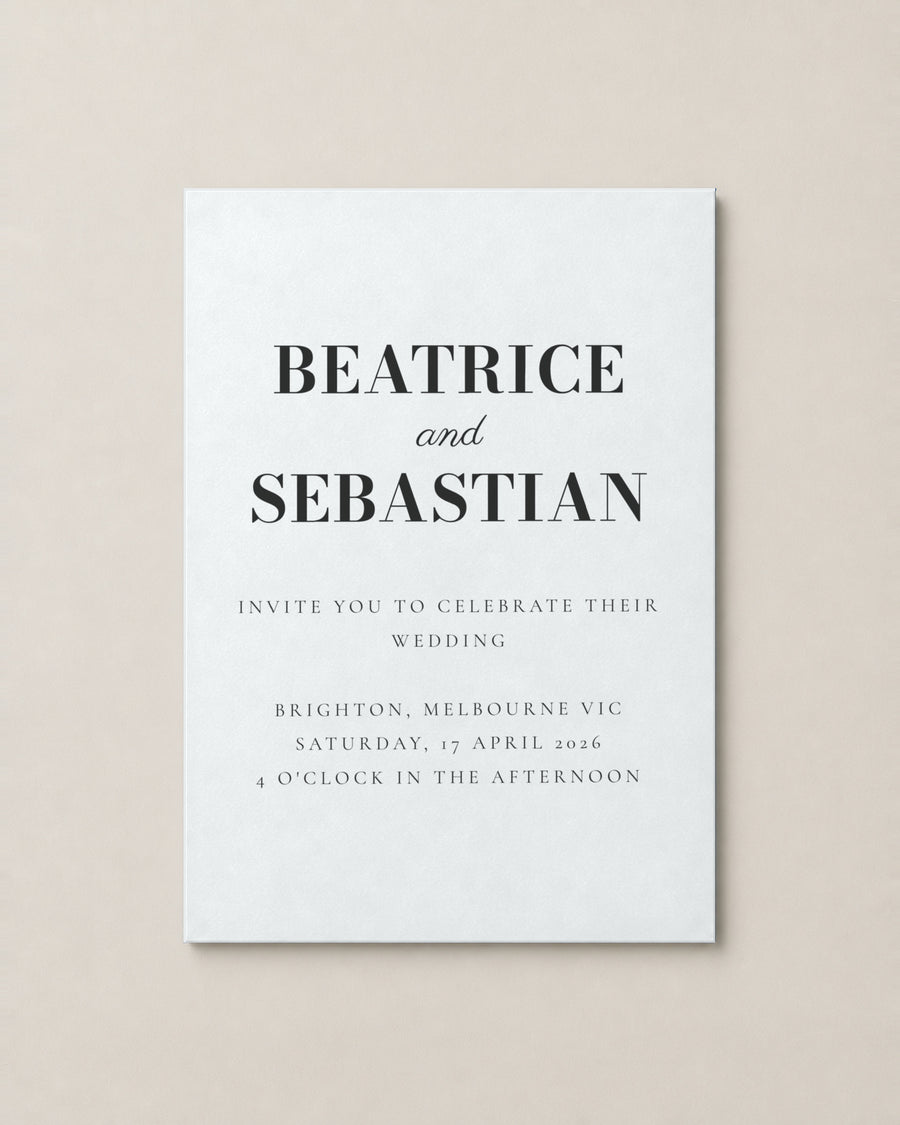 The Ironstone wedding invitation, personalised and printed in Australia