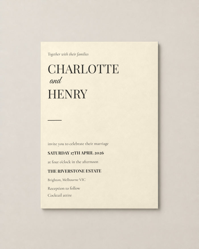 The Jervis wedding invitation, personalised and printed in Australia