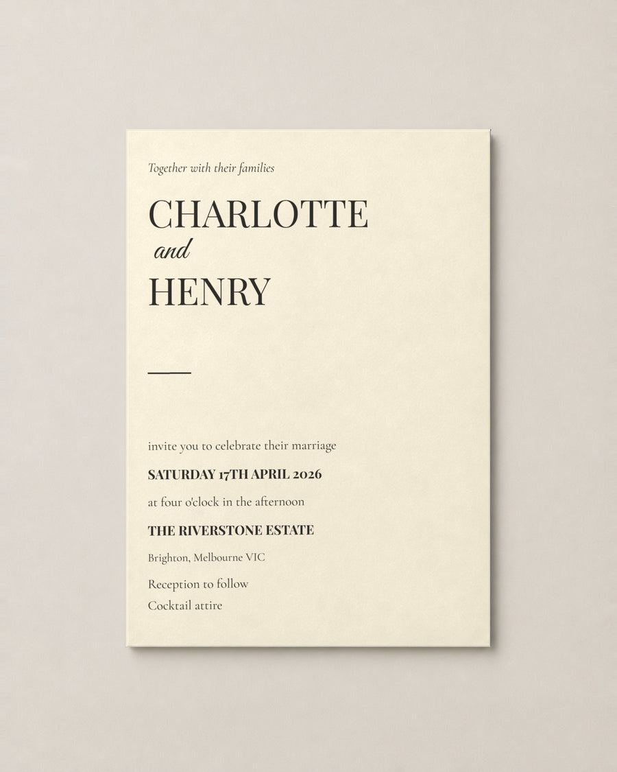 The Jervis wedding invitation, personalised and printed in Australia