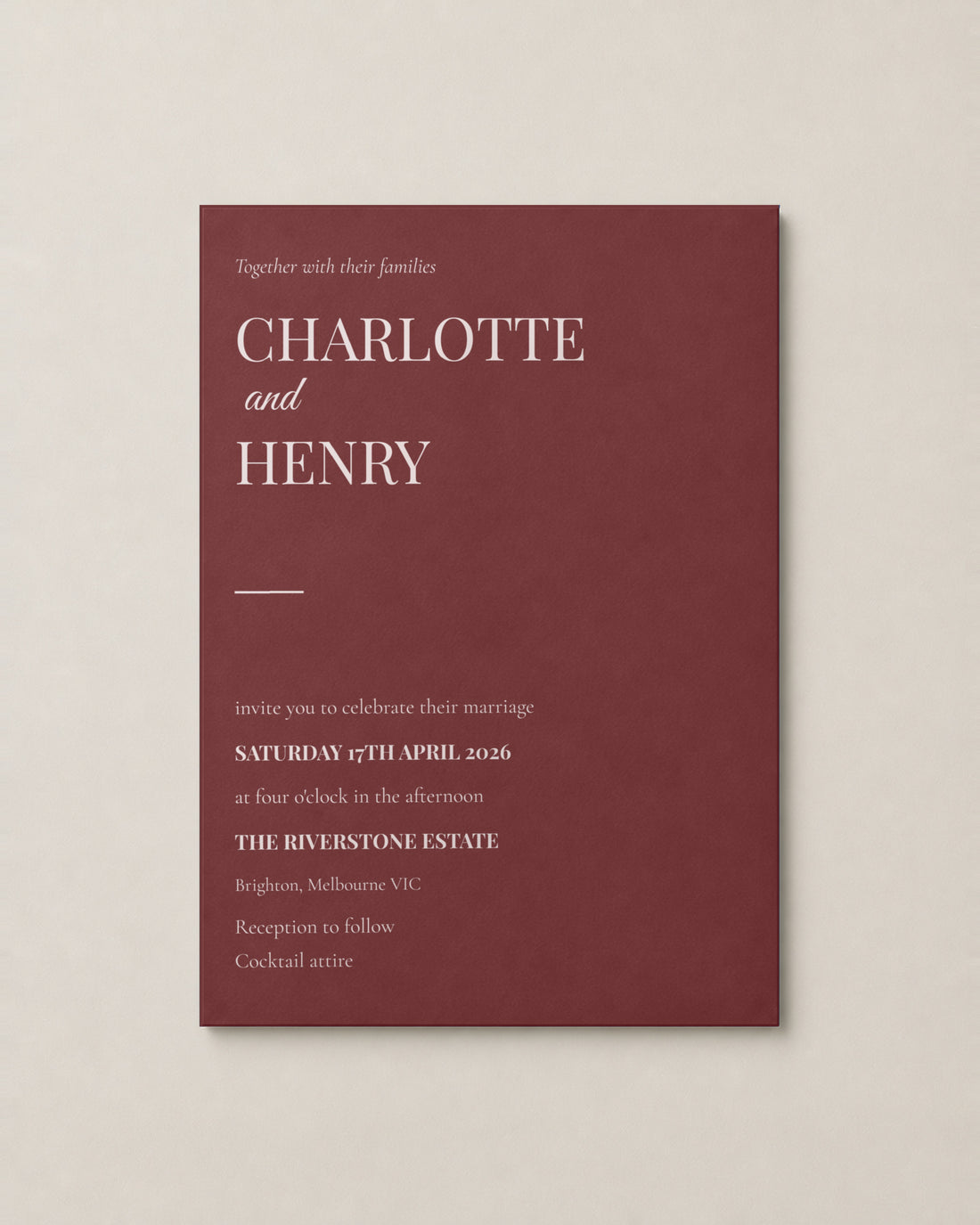 The Jervis wedding invitation, second colour