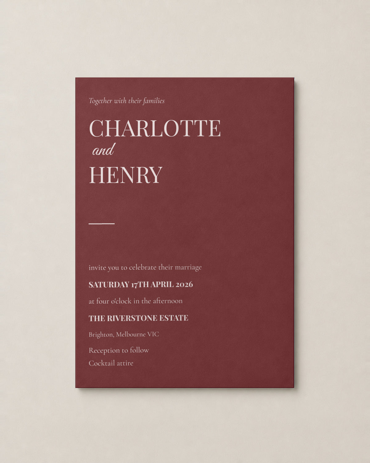 The Jervis wedding invitation, second colour