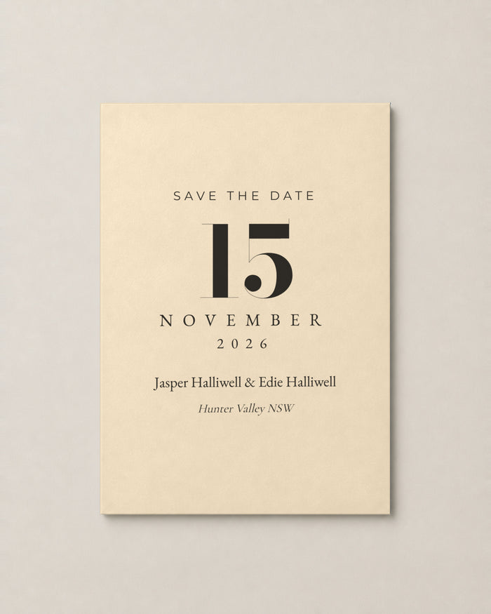 The Kirribilli save the date, personalised and printed in Australia