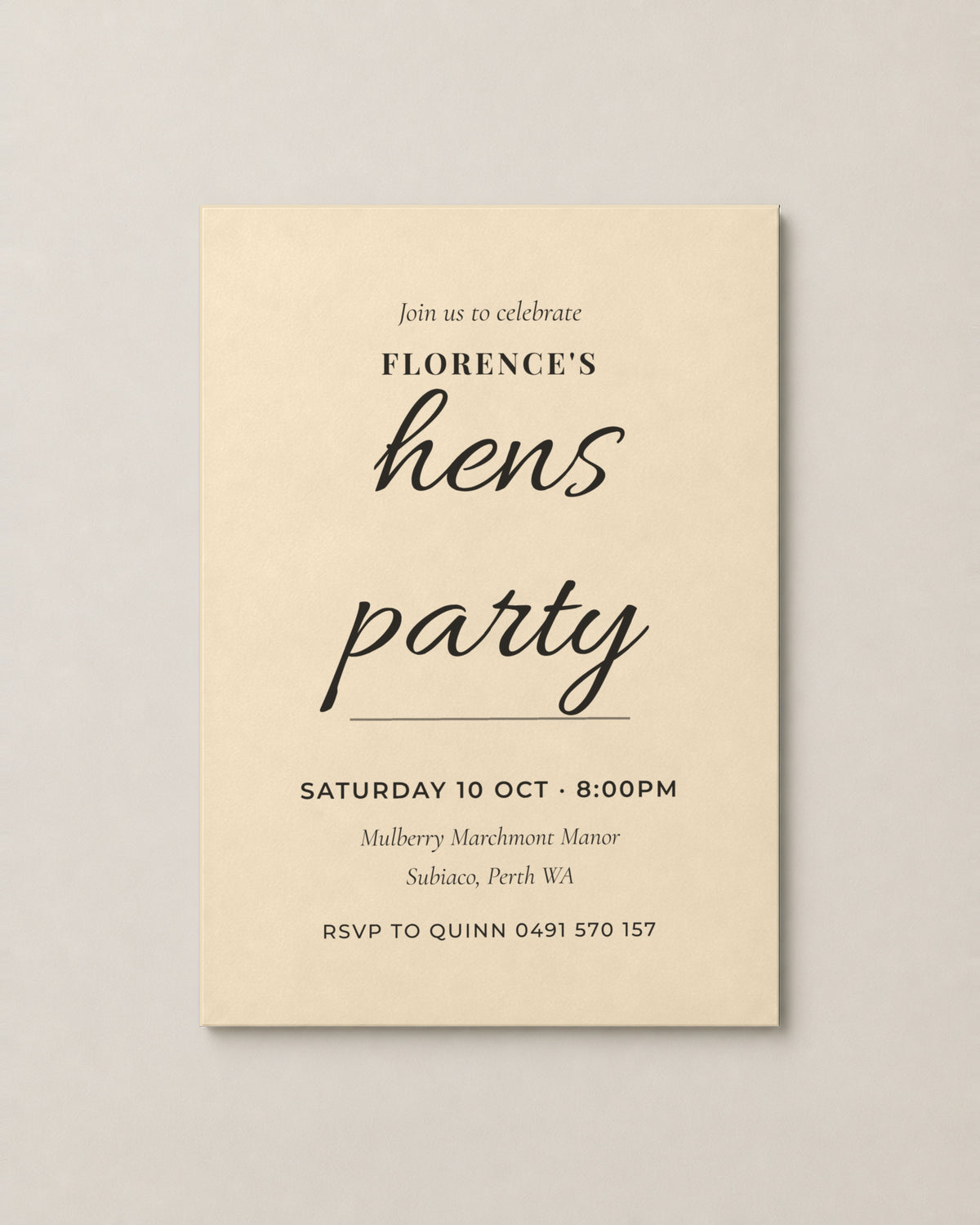 The Lagoon hens invitation, second colour