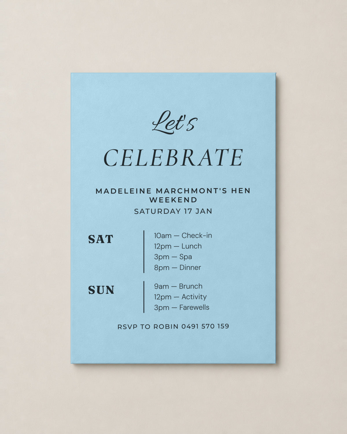 The Ledger hens invitation, personalised and printed in Australia