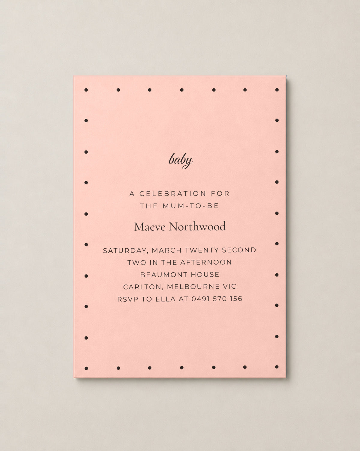 The Marigold baby shower invitation, personalised and printed in Australia