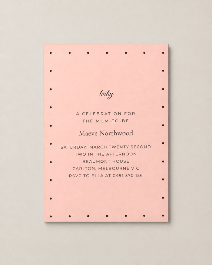 The Marigold baby shower invitation, personalised and printed in Australia