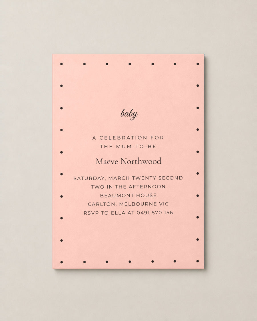 The Marigold baby shower invitation, personalised and printed in Australia