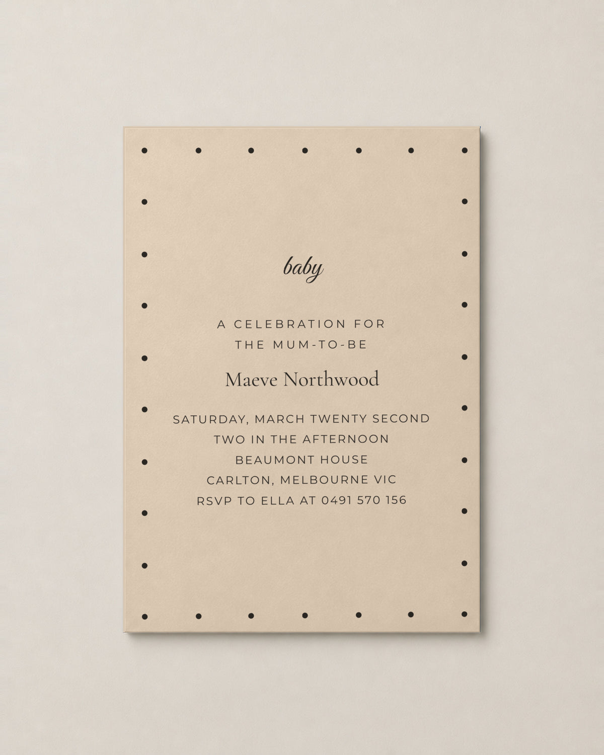 The Marigold baby shower invitation, second colour