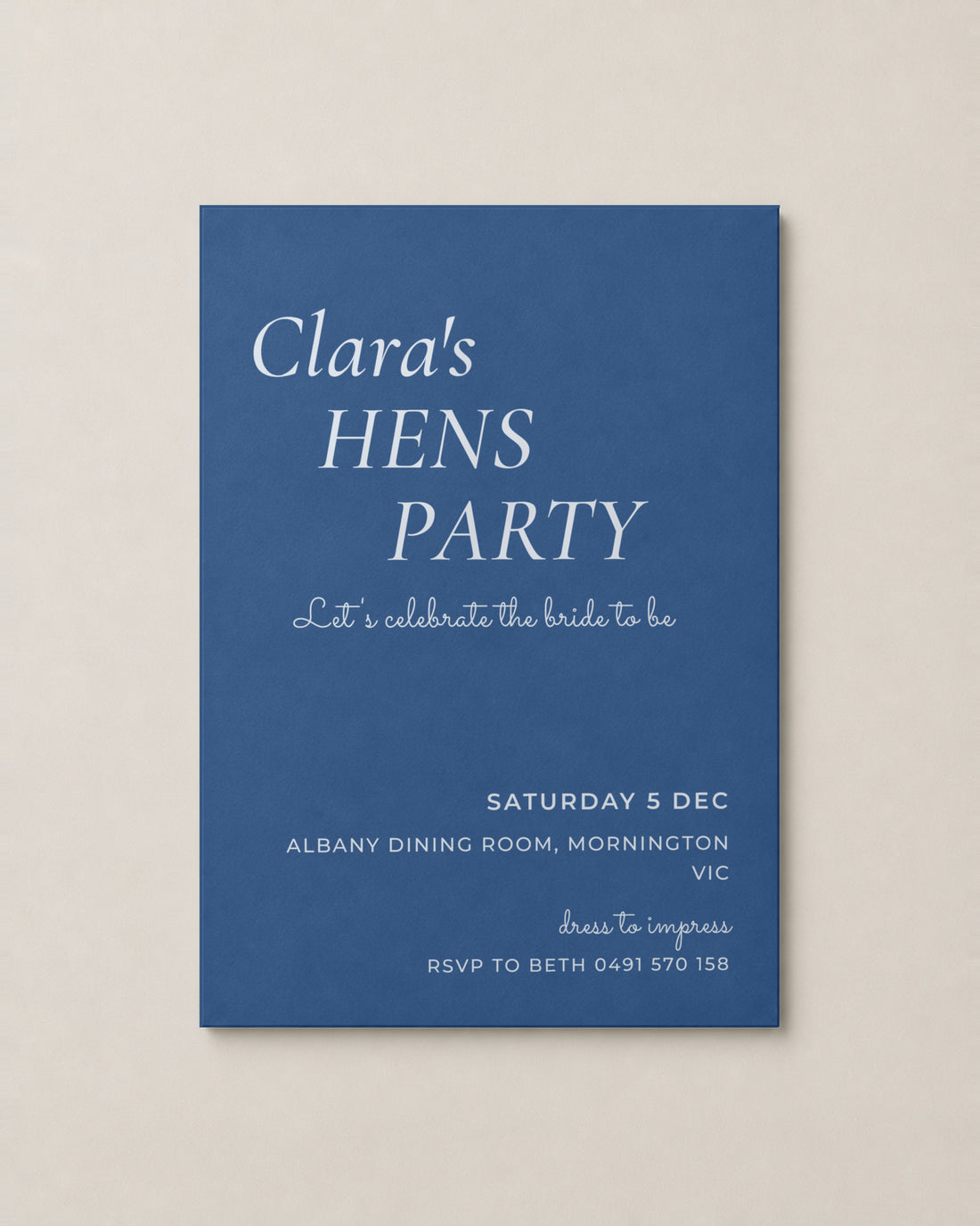 The Merlot hens invitation, second colour
