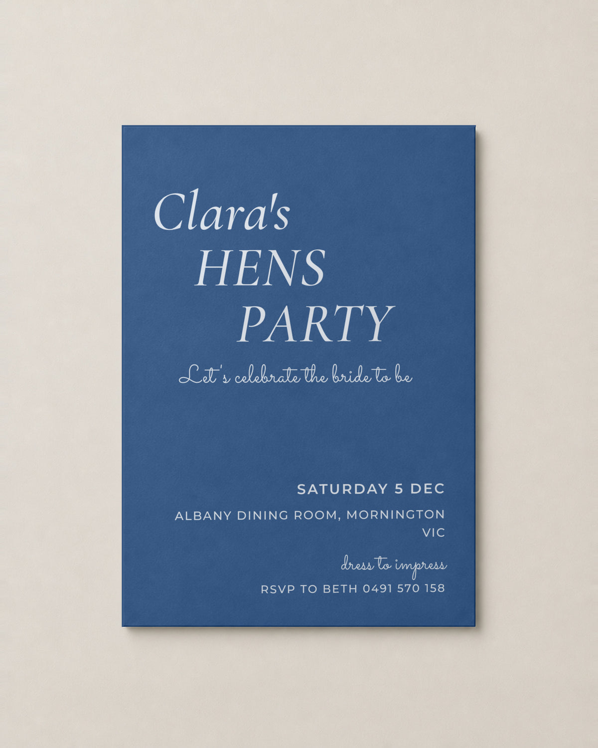The Merlot hens invitation, second colour