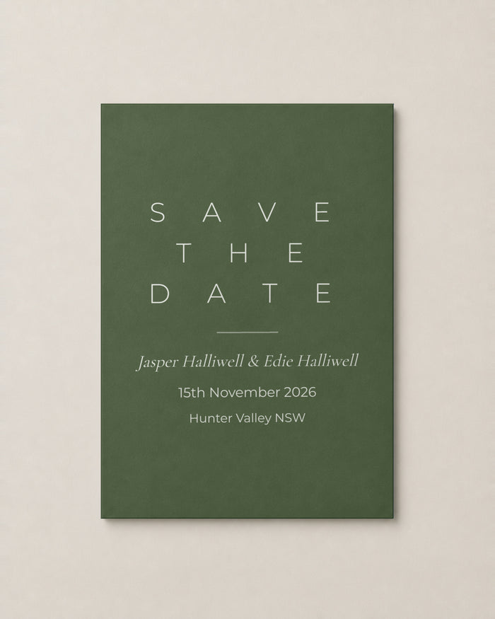 The Opaline save the date, personalised and printed in Australia