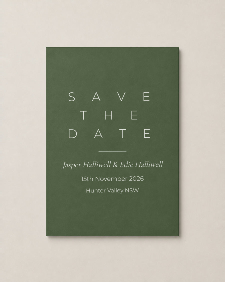 The Opaline save the date, personalised and printed in Australia