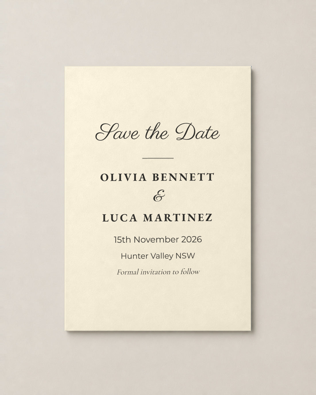 The Primrose save the date, personalised and printed in Australia