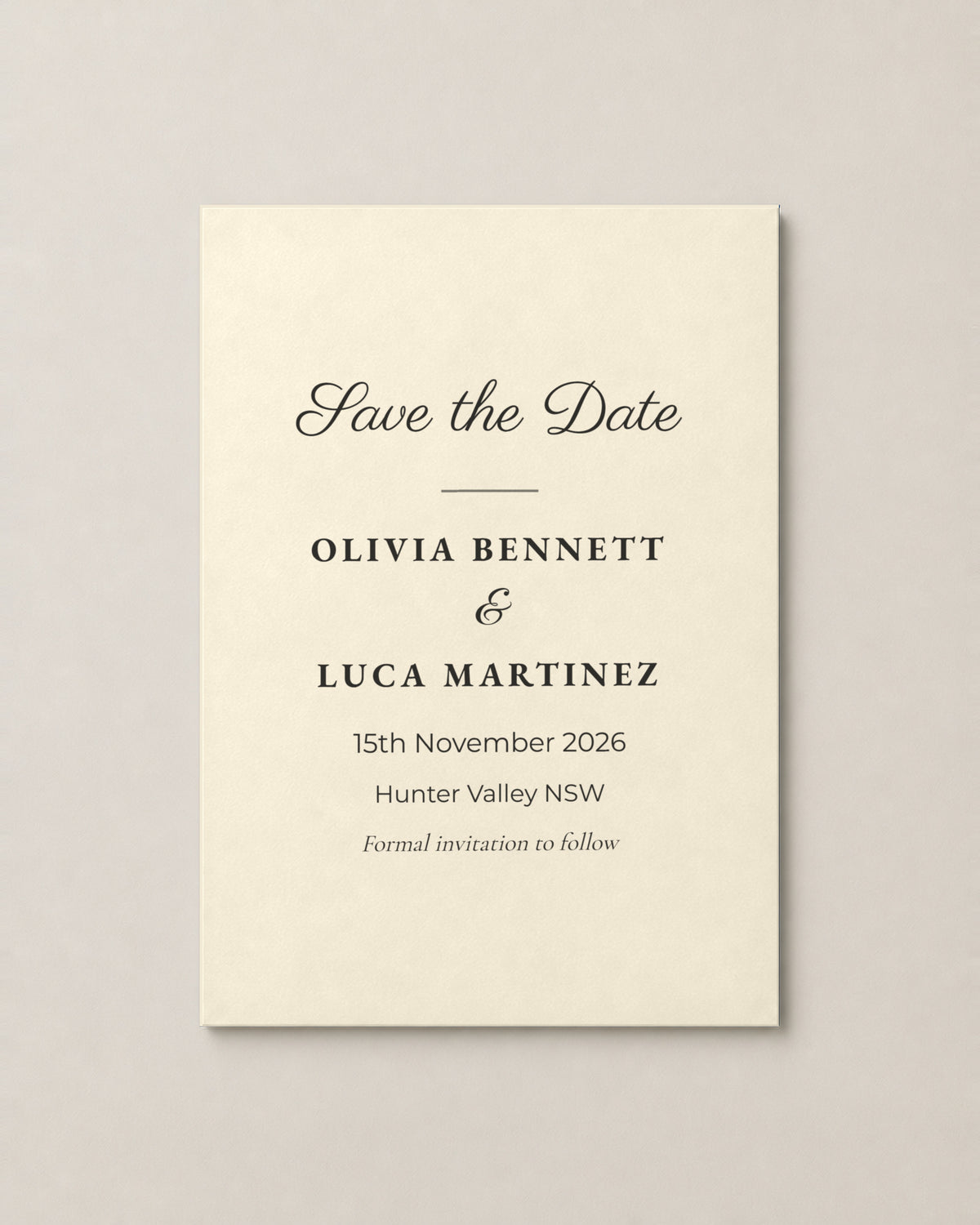 The Primrose save the date, personalised and printed in Australia