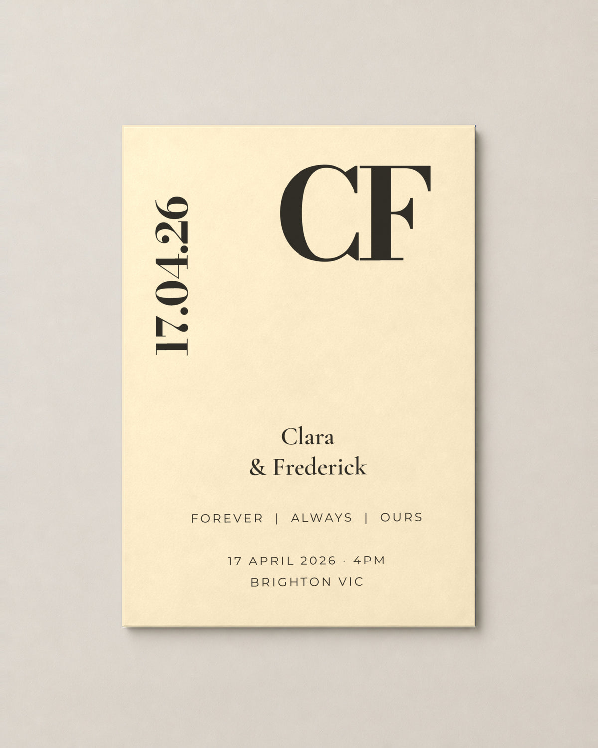 The Quartz wedding invitation, personalised and printed in Australia