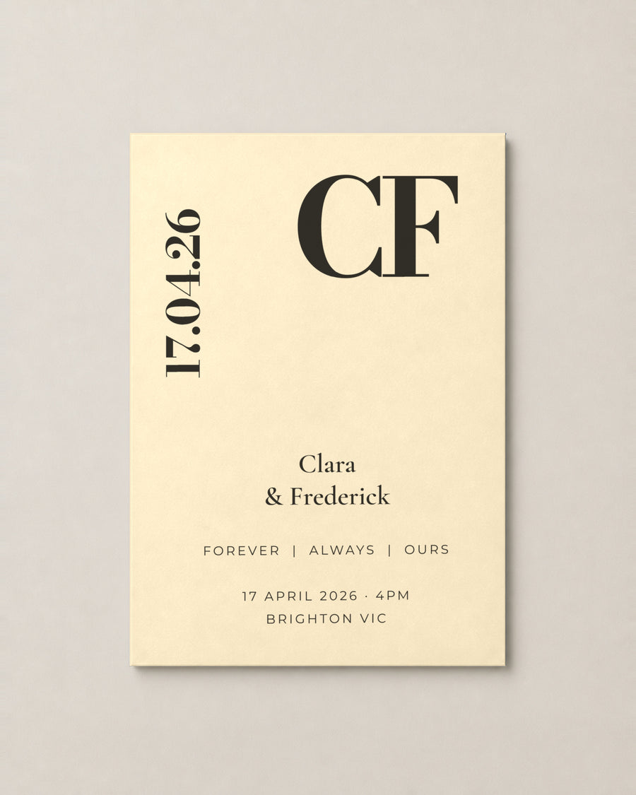 The Quartz wedding invitation, personalised and printed in Australia