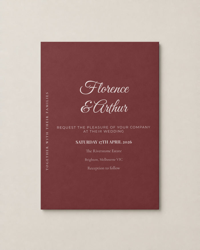 The Quill wedding invitation, personalised and printed in Australia