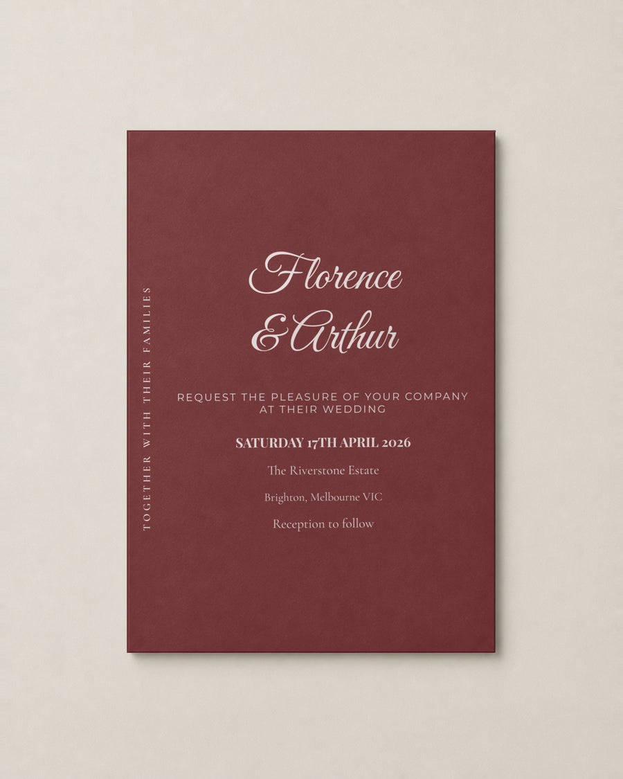 The Quill wedding invitation, personalised and printed in Australia