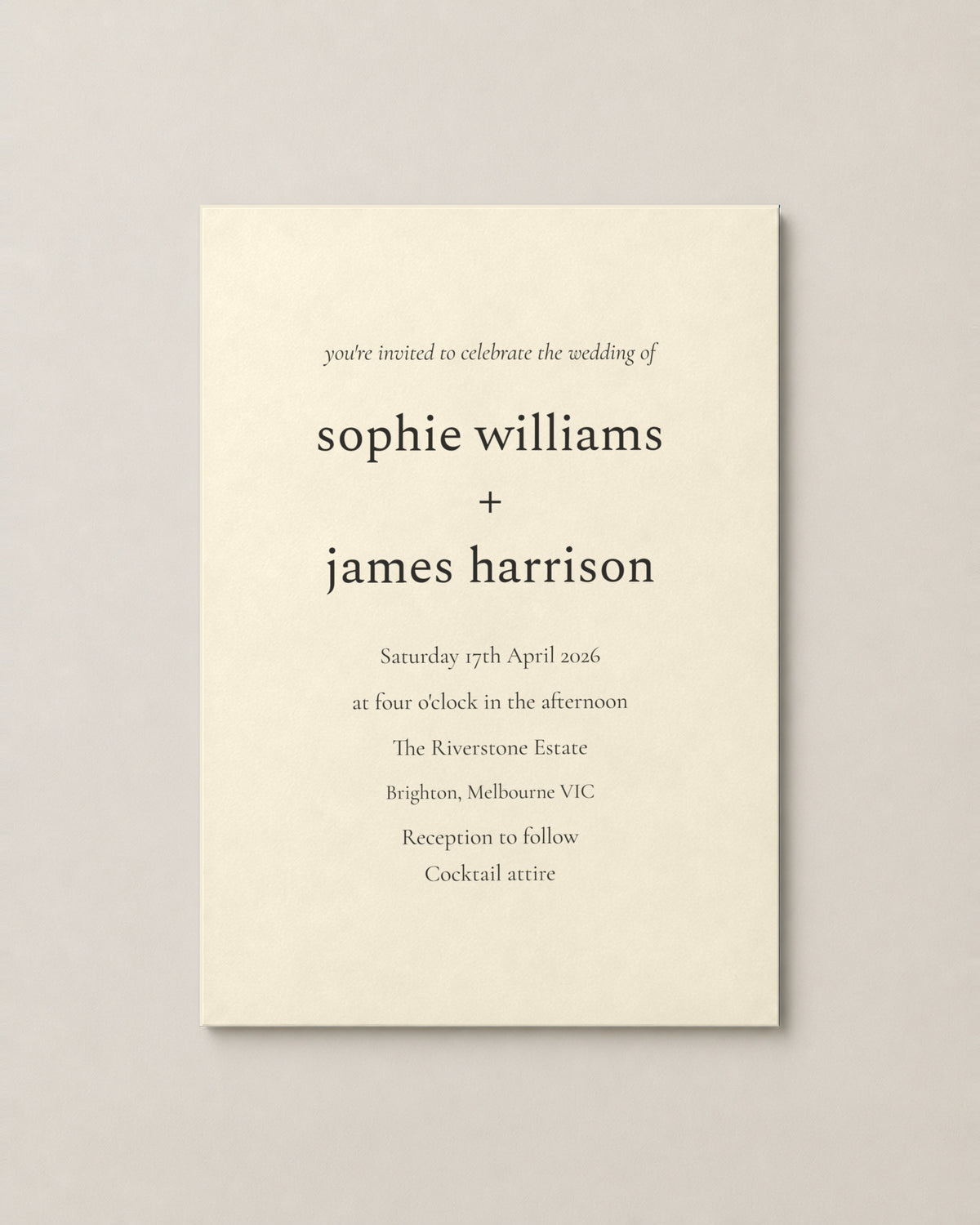 The Reed wedding invitation, personalised and printed in Australia