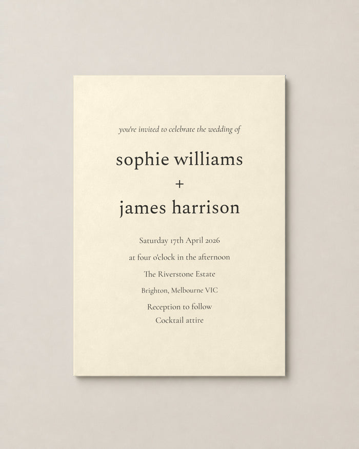 The Reed wedding invitation, personalised and printed in Australia