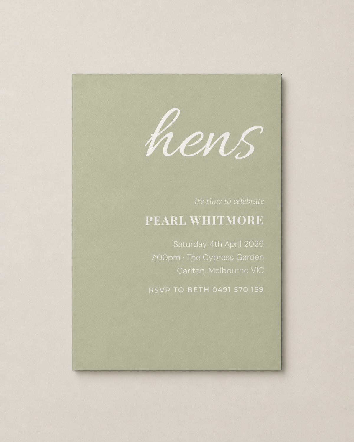 The Rosalie hens invitation, second colour
