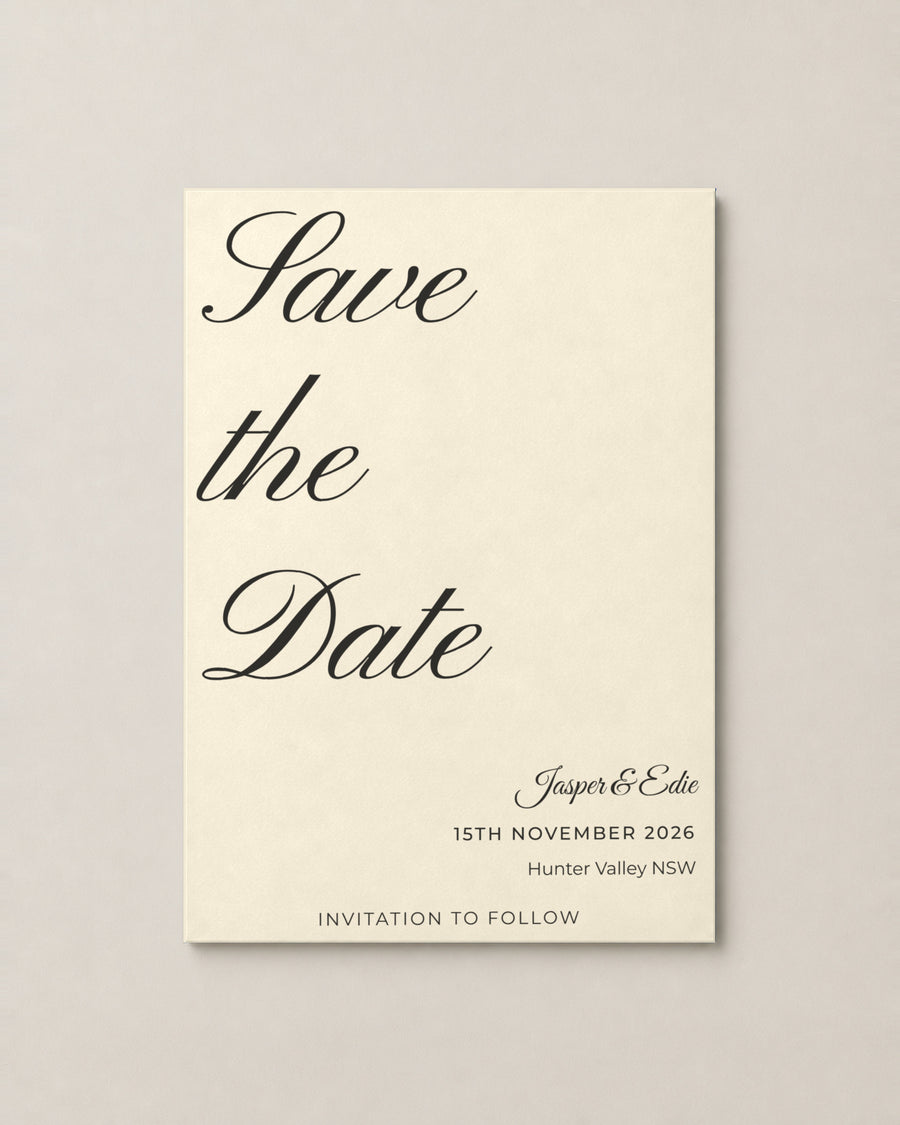 The Rosslyn save the date, personalised and printed in Australia