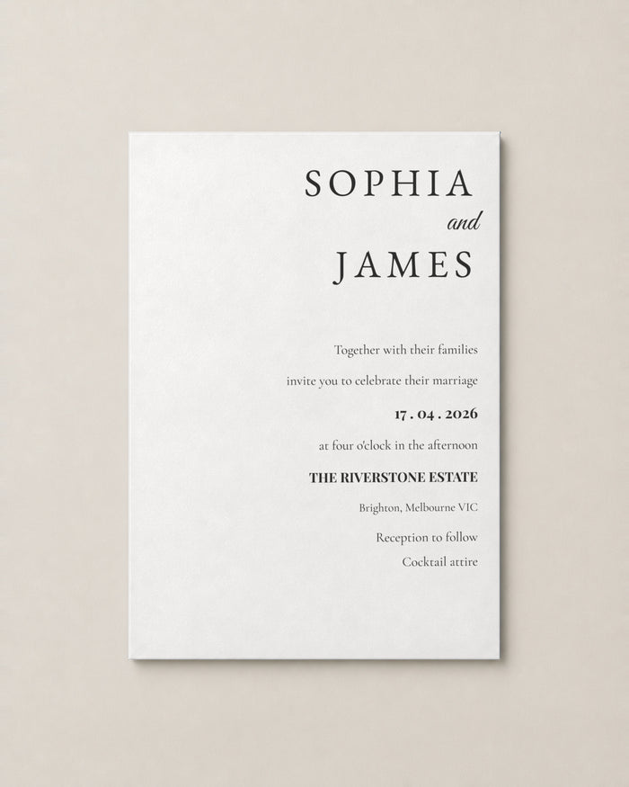 The Seacliff wedding invitation, personalised and printed in Australia