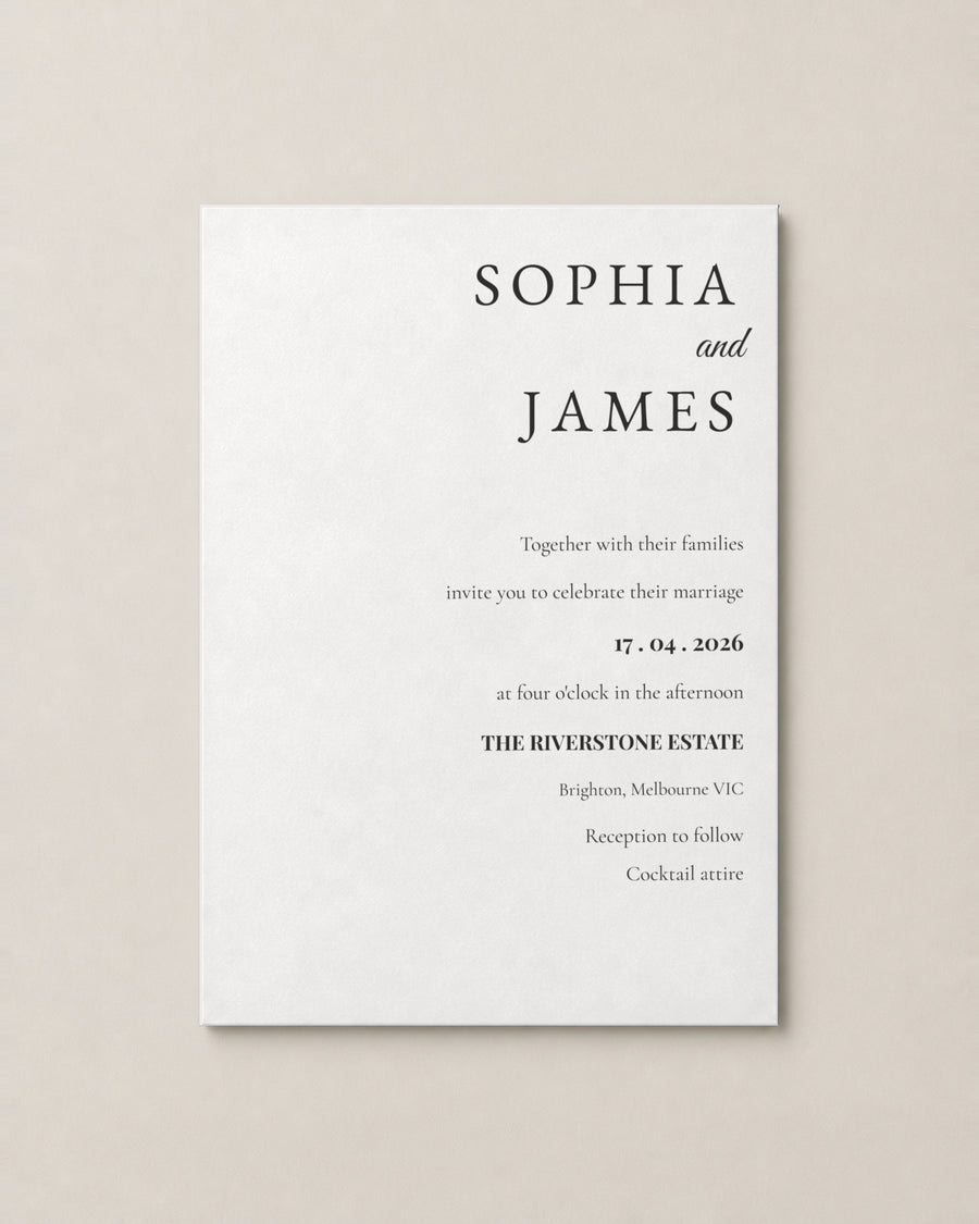 The Seacliff wedding invitation, personalised and printed in Australia