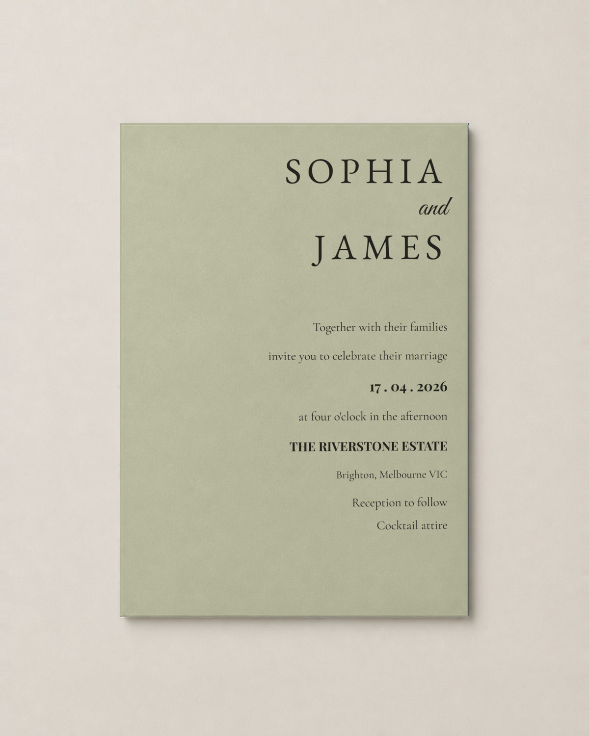 The Seacliff wedding invitation, second colour