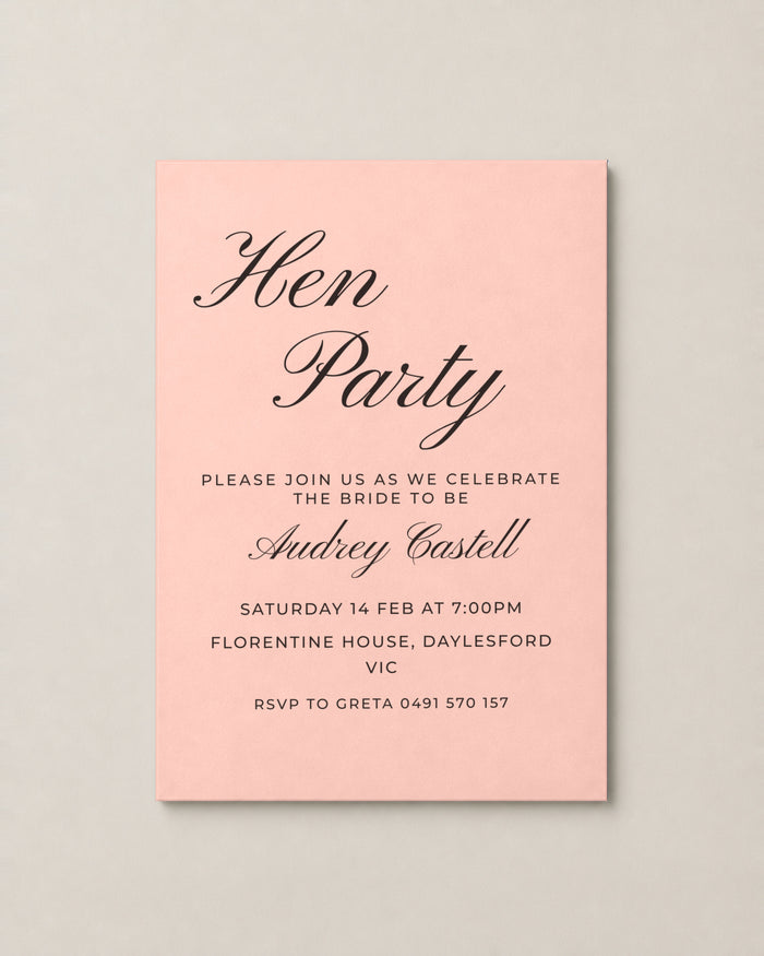 The Seraphine hens invitation, personalised and printed in Australia