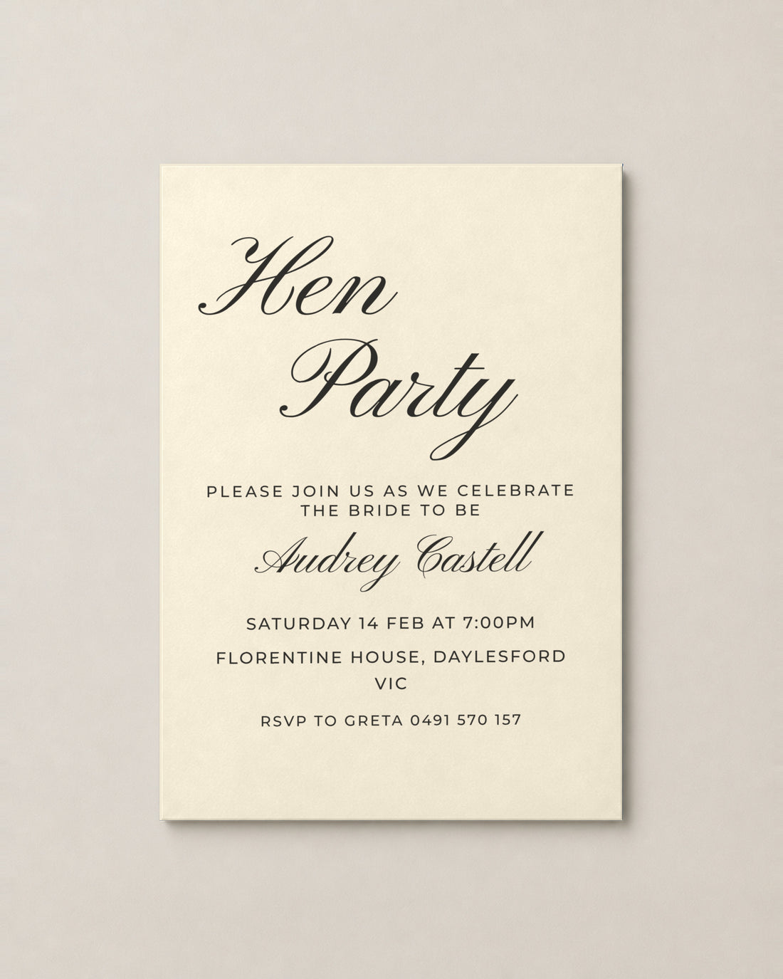 The Seraphine hens invitation, second colour