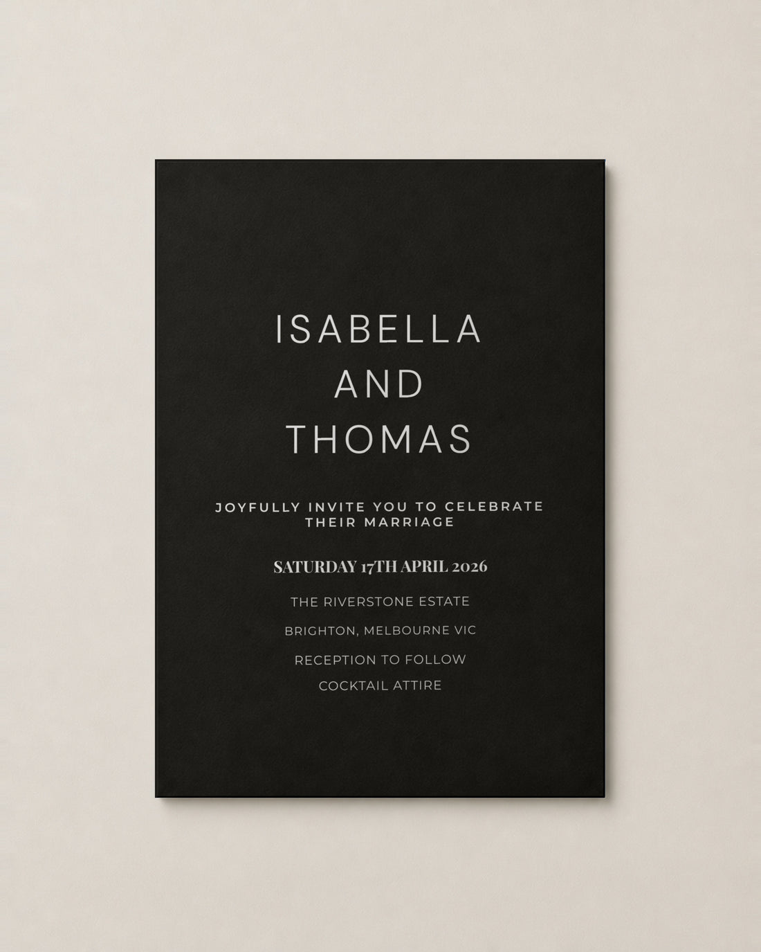 The Slate wedding invitation, personalised and printed in Australia