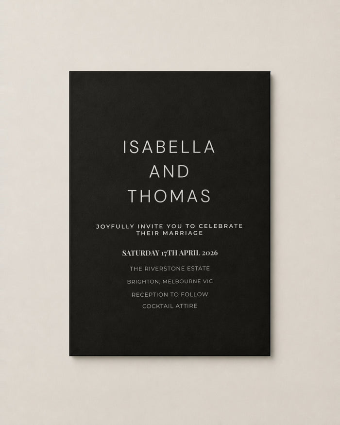 The Slate wedding invitation, personalised and printed in Australia