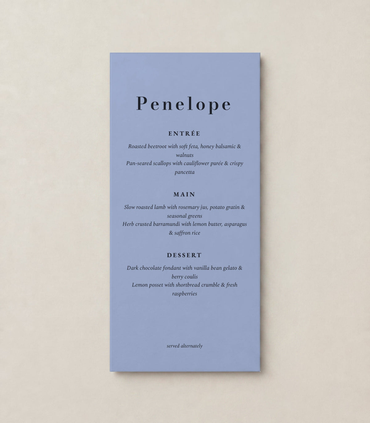 The Magnolia wedding menu, personalised and printed in Australia
