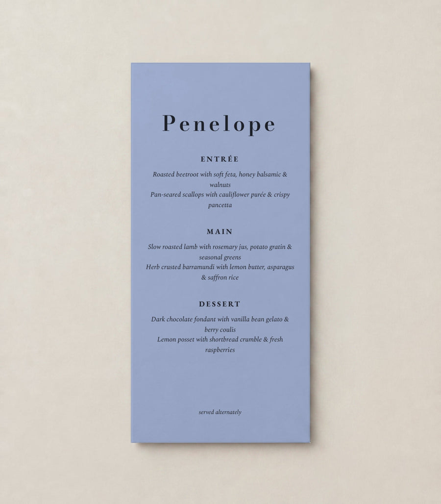 The Magnolia wedding menu, personalised and printed in Australia