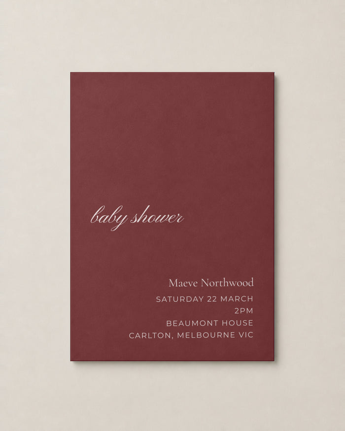 The Sorrel baby shower invitation, personalised and printed in Australia
