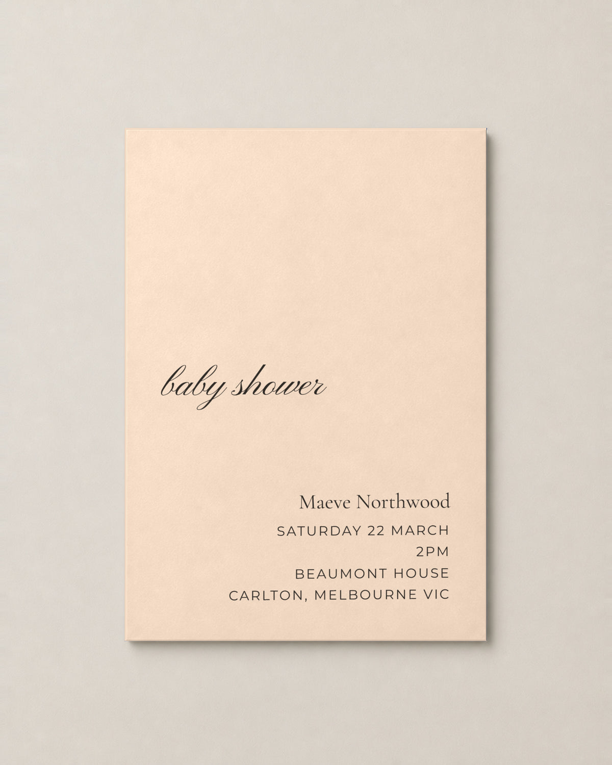 The Sorrel baby shower invitation, second colour