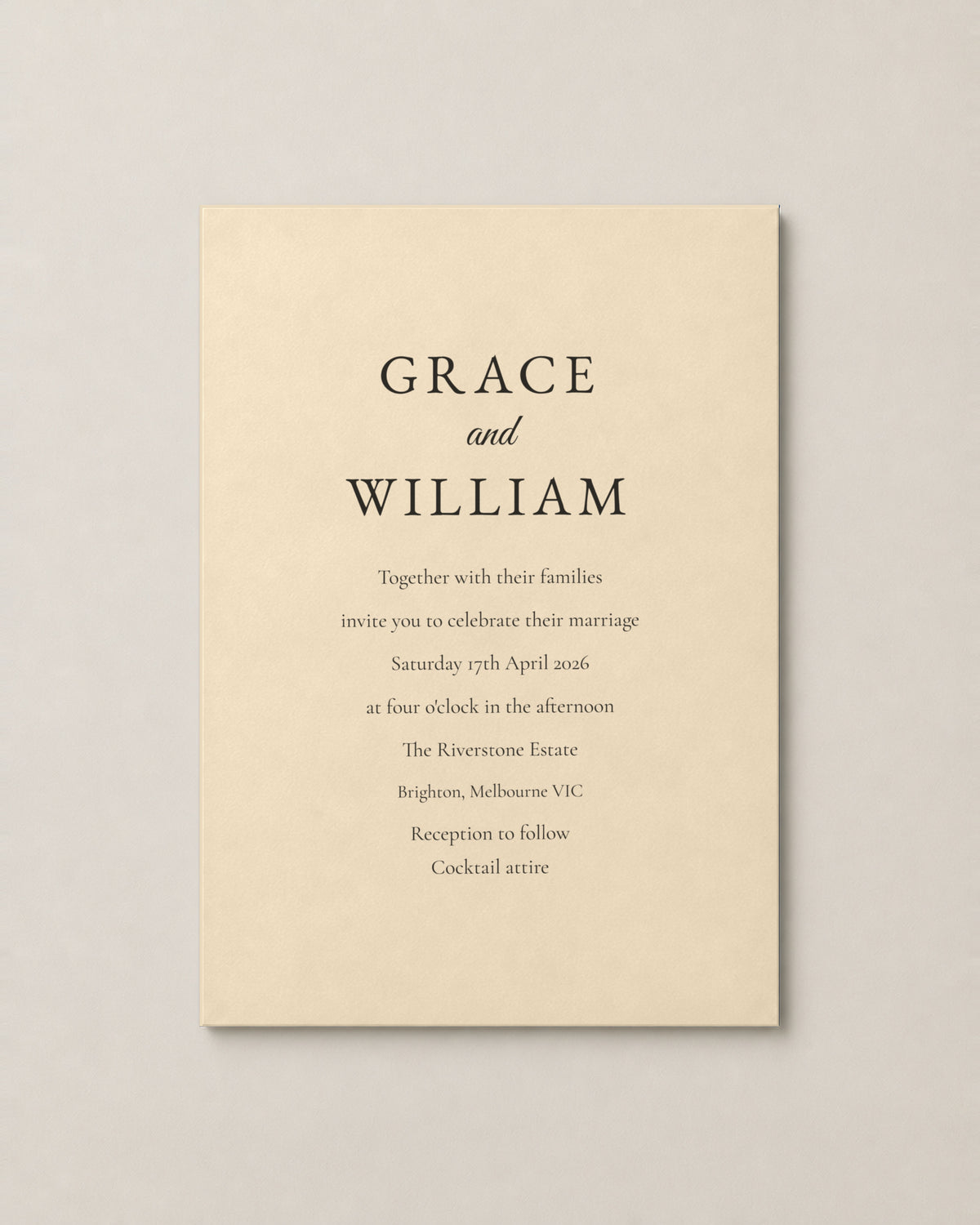 The Estelle wedding invitation, personalised and printed in Australia