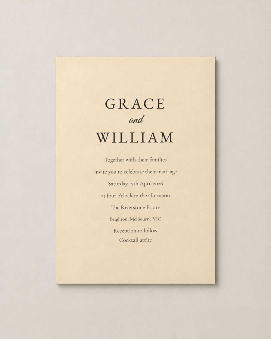 The Estelle wedding invitation, personalised and printed in Australia