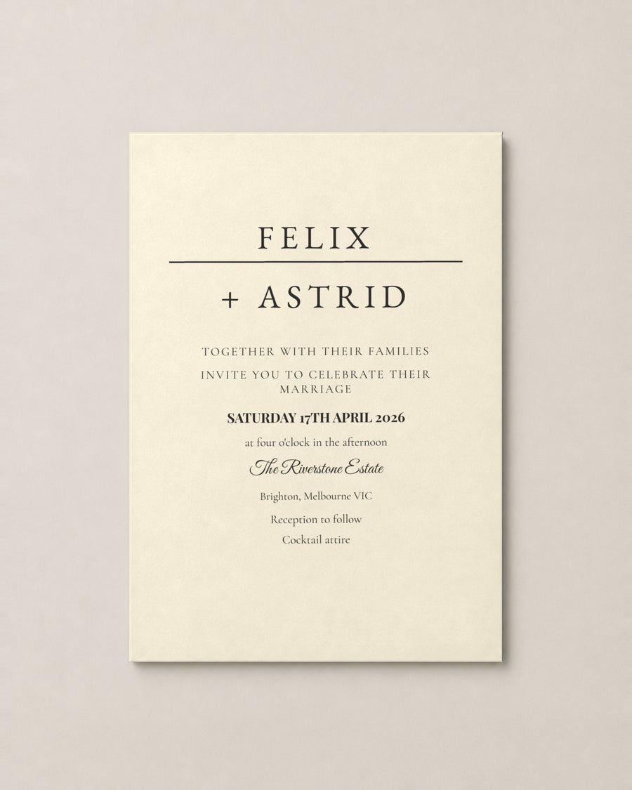 The Winslow wedding invitation, personalised and printed in Australia