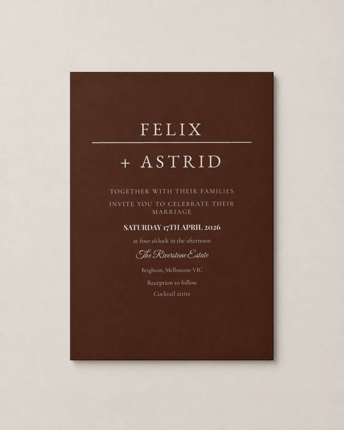 The Strand wedding invitation, personalised and printed in Australia