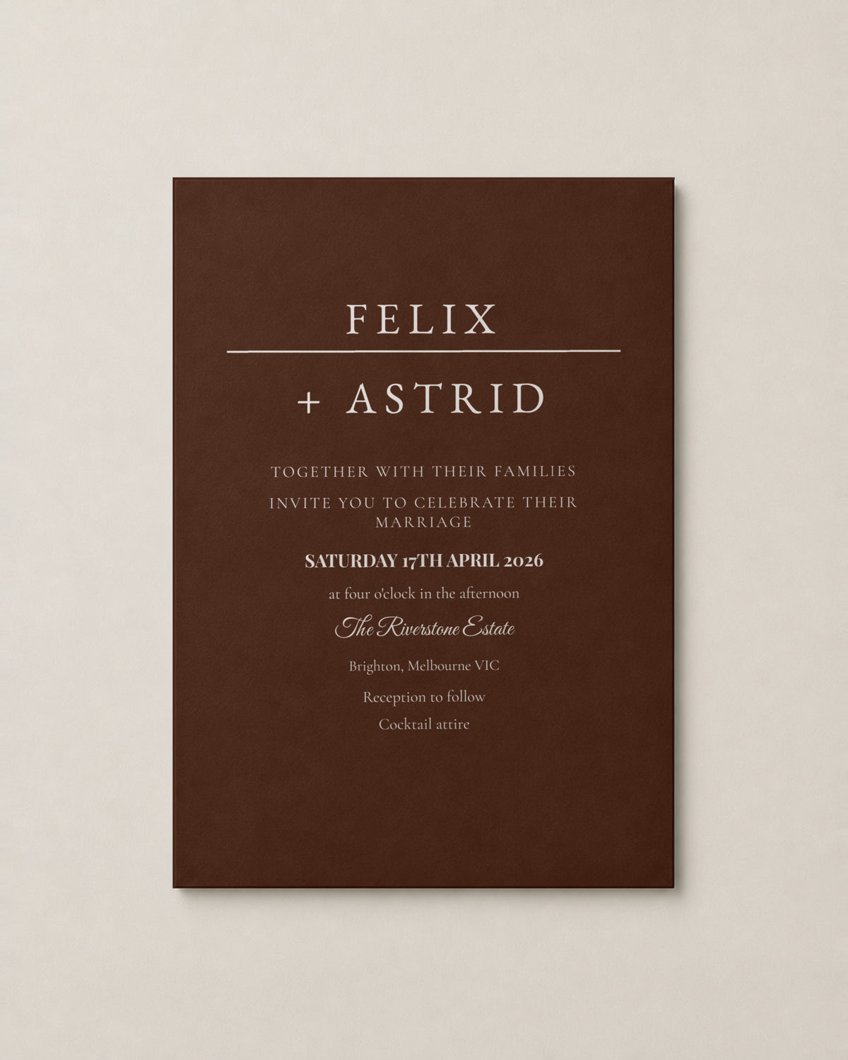 The Strand wedding invitation, personalised and printed in Australia