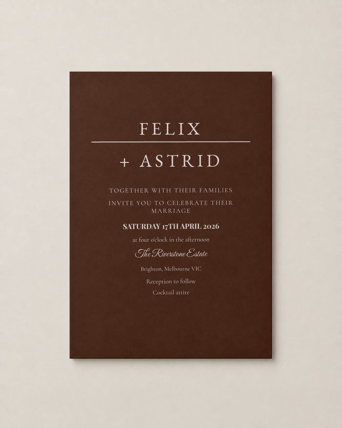 The Strand wedding invitation, personalised and printed in Australia