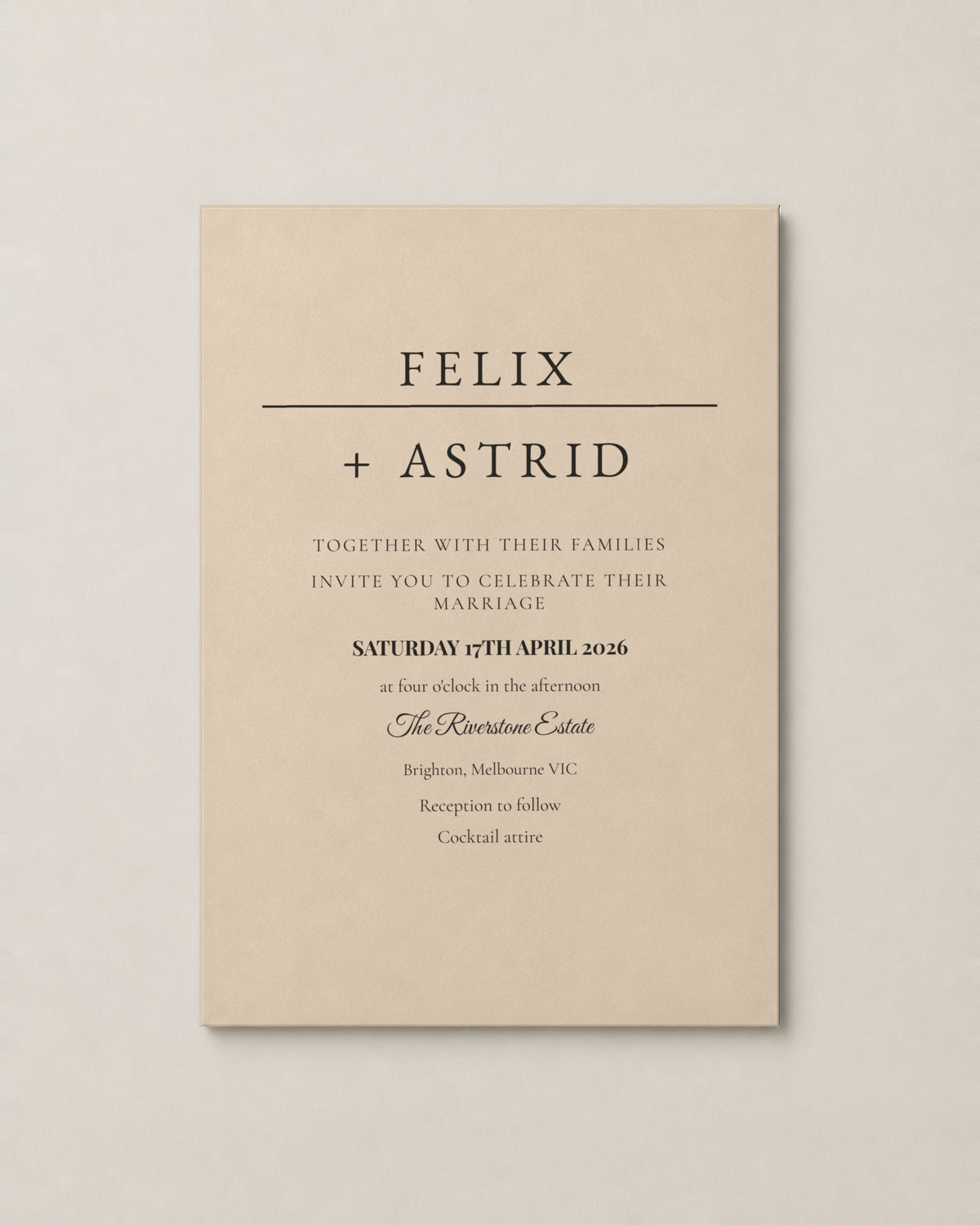 The Strand wedding invitation on stone paper