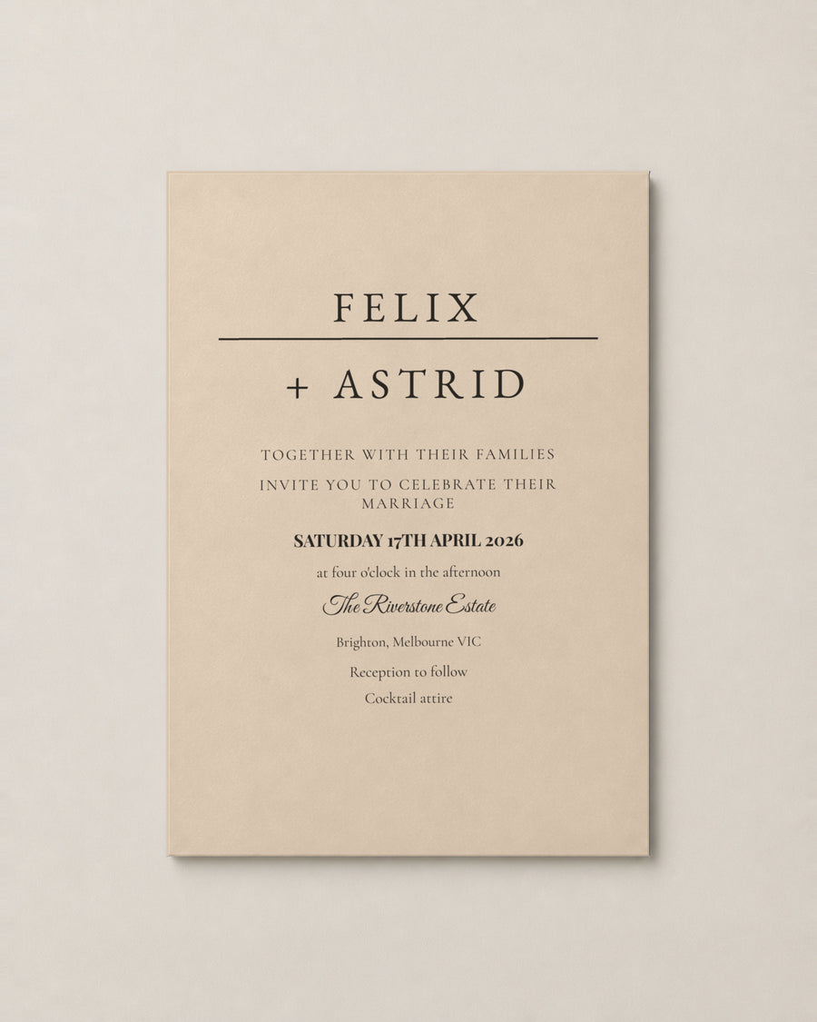 The Strand wedding invitation on stone paper